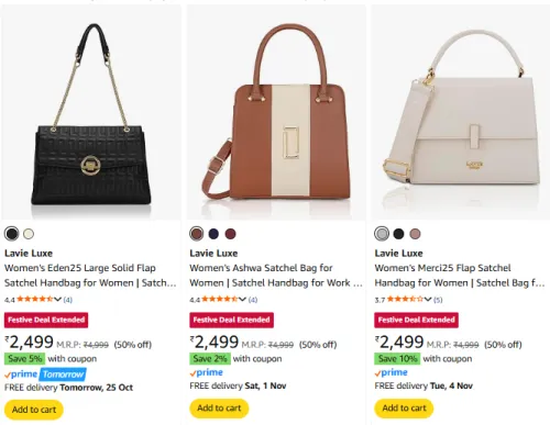 Image of Lavie Luxe Women's Handbag at Minimum 50% Discount