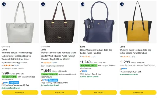 Image of Lavie Tote Bag upto 74% Discount