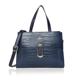 Lavie Womens Glossy Croc Gehry Flap Satchel Bag