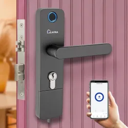 Click to enlarge LAVNA Digital Door Lock | 3 Way Access | Fingerprint, Mobile app, Key Access | 2 Locking Bolts | Suitable for 30 mm to 45mm Wooden Door fit with Right N Left Door Side (LA14, Smart)