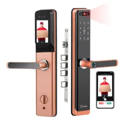 LAVNA Smart Door Lock 8 Way Unlock Mobile App, WiFi + Bluetooth Card fit with Wooden Doors (LA24 Face Gold)
