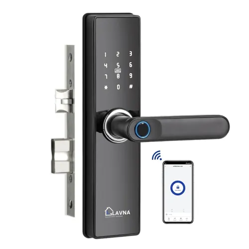 Image of LAVNA Smart Wi-Fi Door Lock | 7 Way Unlock | Fingerprint, Mobile App, WiFi + Bluetooth, RFID Card, OTP, PIN and Manual K