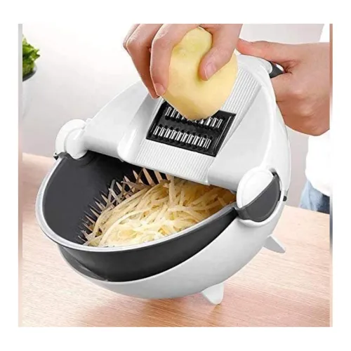 Image of LAWAHOM Multifunction Vegetable Cutter 7 in 1 Adjustable Cutter with Drain Wet Basket Kitchen Shredder Chopper and 7 Dif