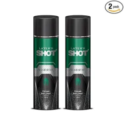 Layer'r Shot Gladiator Aerosol Perfume - 2 x 120ml Each | Long Lasting Premium Fragrance With Smokey Leather Body Spray | Luxurious Exotic Scent For Daily Use | Gift For Men