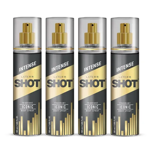 Image of Layer’r Shot Gold Iconic Body Spray for Men, Pack of 4 (4×50ml) | Long-Lasting Fresh Ozonic Citrus & Amber Fragrance | T