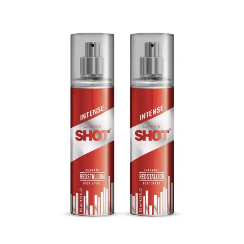 Image of Layer’r Shot Red Stallion Body Spray Combo for Men 135ml Pack of 2 | Long-Lasting Premium Fragrance | Fougere Fresh, Ber