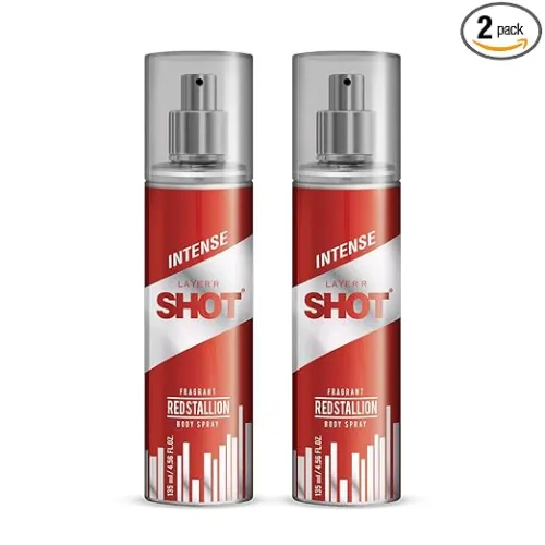 Image of Layer’r Shot Red Stallion Body Spray Combo for Men 135ml Pack of 2 | Long-Lasting Premium Fragrance | Fougere Fresh, Ber