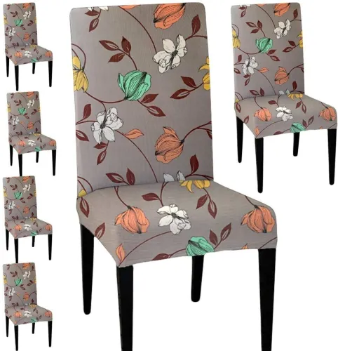 Image of LAZI Polyester 1 Seater Chair Floral Cover (Pack of 6 Multicolor)
