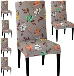 LAZI Polyester 1 Seater Chair Floral Cover (Pack of 6 Multicolor)