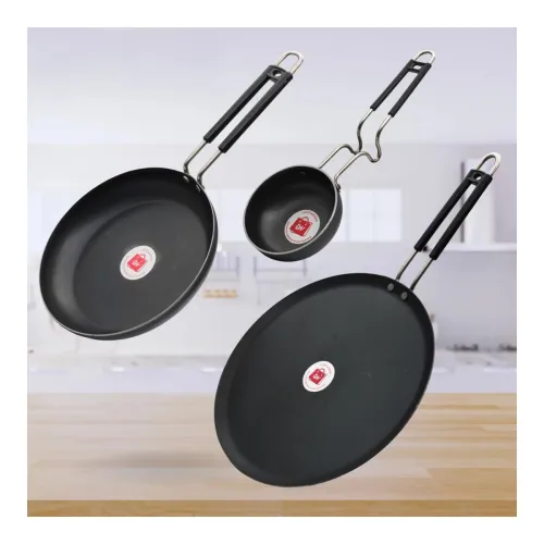 Image of LAZYwindow Iron Fry Pan & Tawa Combo with Insulated (Black)