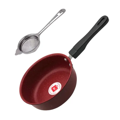Image of LAZYwindow Nonstick Baby Sauce Pan/Frying Pan 17cm Dia & Tea Stainer, (Base Colour Maroon) Pack of 1