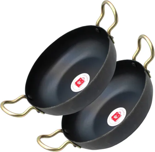 Image of LAZYwindow Traditional Iron Deep Bottom Kadhai with Handle Kadhai 19 cm diameter 1 L capacity