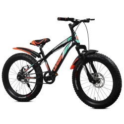 Leader Speedy Bike 20T Kids Cycle with Front Suspension | DD Brake | Ideal 7-10 Years 20 T Fat Tyre Cycle - Matt Black