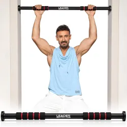 Leader Sportz Pull Up Bar for Home for Kids & Adults [100 KG] | Doorway Chin Up Bar with Anti-Slip Grip & Safety Lock | No-Drill Adjustable Hanging Exercise Rod, Gym Equipment for Home Workout