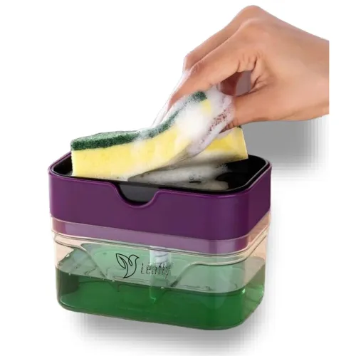 Image of Leafly 2 in 1 Soap Dispenser for Bathroom Accessories Dishwasher Liquid Holder Liquid Dispenser Pump 400 ML with Sponge 