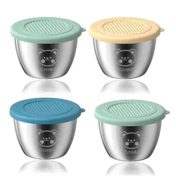 Leakproof Stainless Steel Sauce Cups with Color Lids, 40ML Reusable Mini Containers for Chutney, Salad Dressing & Dips, Portable Lunch Box Bento Storage for Travel, Picnic & Tiffin, 4 Pcs