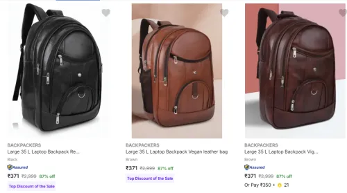 Image of Leather Backpacks Upto 87% Discount | Starting @ ₹371