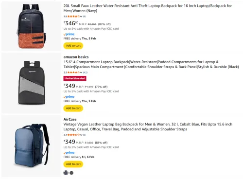 Image of Leather Laptop Backpack @ Starting ₹346