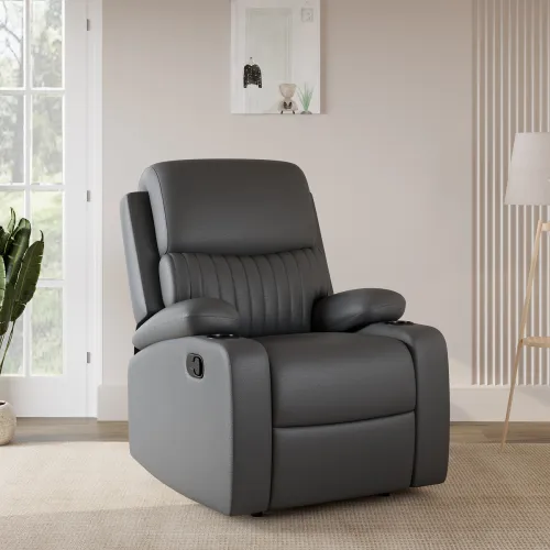 Image of Leatherette Manual Recliner (Finish Color - Grey, DIY(Do-It-Yourself))