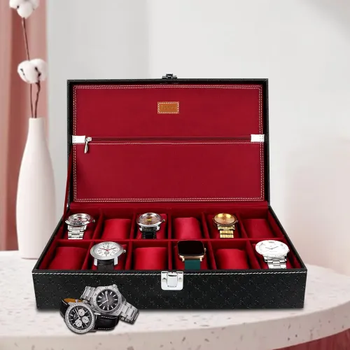 Image of LEDO Men's and Women's Watch Box Holder Organizer Case In 12 Slots 