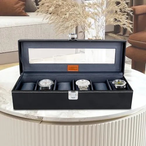 Image of LEDO Watch Box Holder Organizer Case in 6 slots of Watches with Transparent Look
