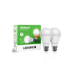 LEDURE 9W Uromaxx High Glow Led Bulb | Pack of 1 (2 Bulbs) | B22 Base | BIS and BEE Approved | Cool White Day Light (650