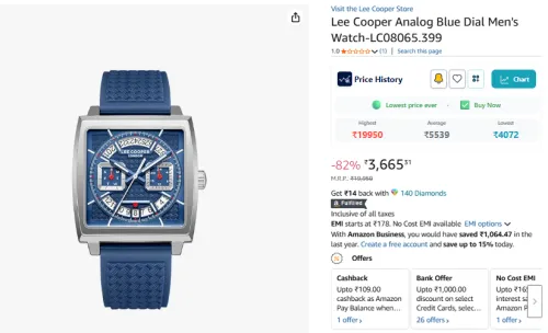 Image of Lee Cooper Analog Blue Dial Men's Watch