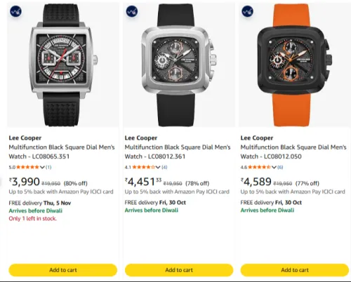 Image of Lee Cooper Multifunction Black Square Dial Men's Watch at minimum 76% Discount