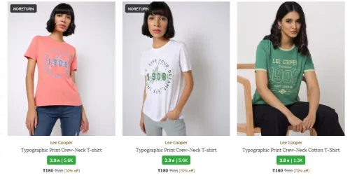 Image of Lee Cooper Women T-shirt Flat 70% Discount