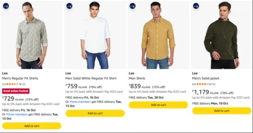 Image of Lee Men's Shirt at minimum 70% Discount