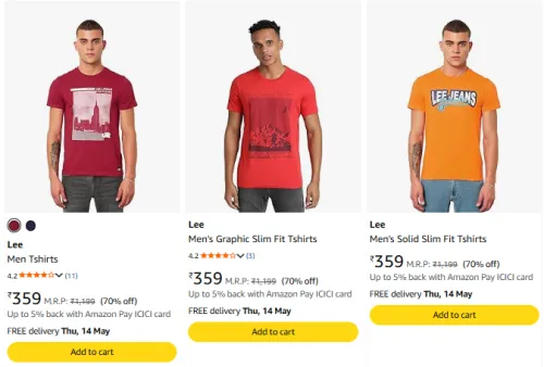 Image of Lee Men's Tshirts at Minimum 70% Discount