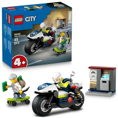 Image of LEGO City Police Motorcycle Chase Toy, Motorbike Set for Ages 4 and up 60455 Building Blocks Toys for 4+ Gift for Boys a