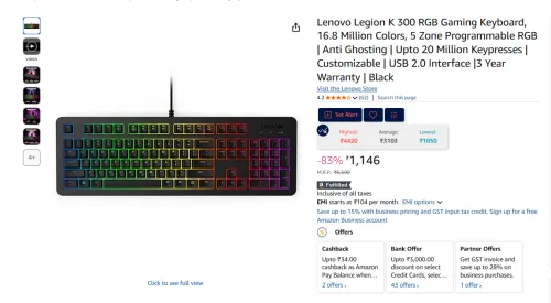 Image of Lenovo Legion K 300 RGB Gaming Keyboard