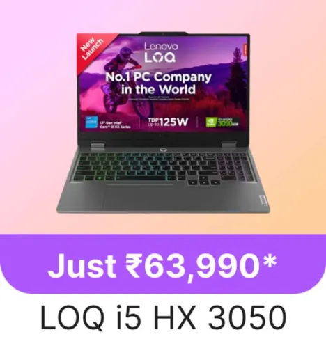 Image of Lenovo LOQ Intel Core i5 13th Gen 13450HX Gaming Laptop @ ₹63990 on FLipkart GOAT Sale
