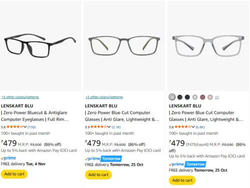 Image of Lenskart Blu Eyeglasses Upto 86% Discount