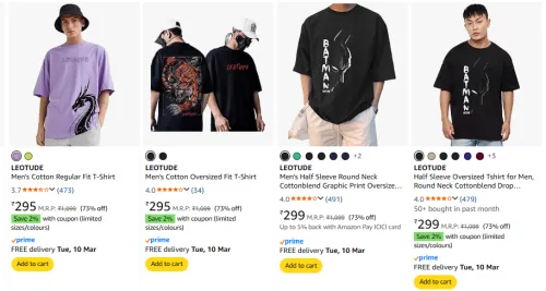 Image of Leotude Men's Oversized T-shirt From ₹290