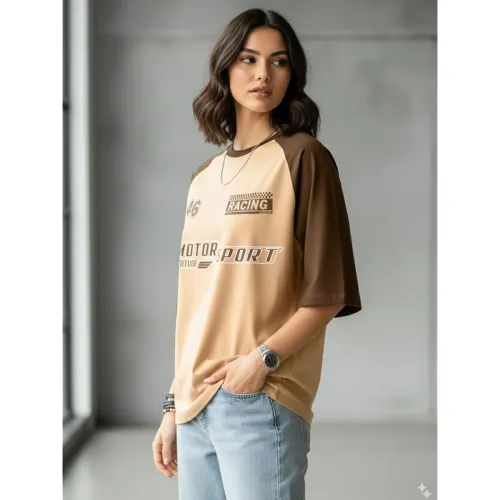 Image of LEOTUDE Oversized Half Sleeve Cottonblend Tshirt