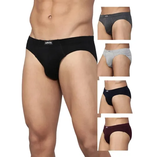 Image of Levi's 011 Men's Pure Cotton Solid Brief - Low Rise, Inner Elastic Waistband (Pack of 5 - Assorted)