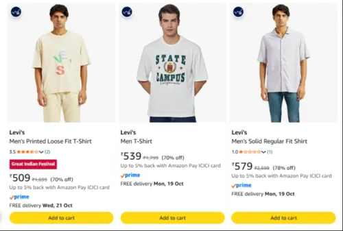 Image of Levi's cloths for men's at minimum 70% Discount