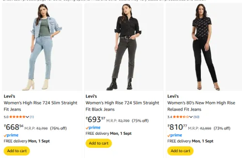Image of Levi's Women Jeans Minimum 70% Discount