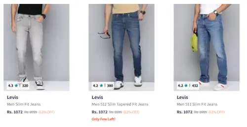 Image of Levis Jeans at Minimum 60% Discount