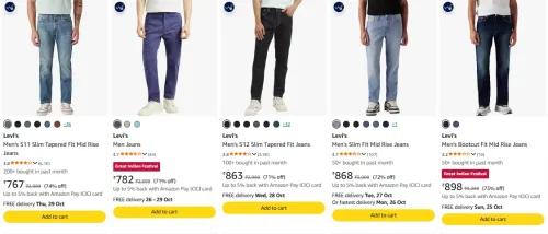 Image of Levis Jeans For Man at minimum 70% Discount
