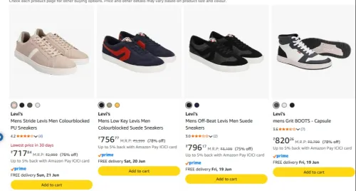 Image of Levis Men's shoes up to 78% Discount