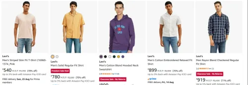 Image of Levis Men's Clothing at Minimum 70% Discount