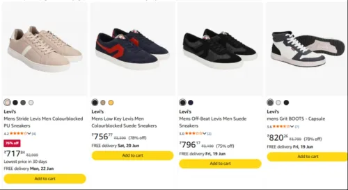 Image of Levi's Men's Shoes upto 78% discount 