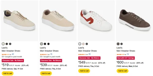 Image of Levi's Men's Sneakers Starts @ ₹519