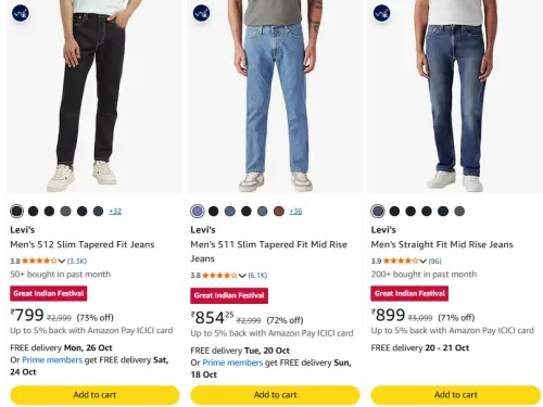 Image of Levi's Men's Straight Fit Mid Rise Jeans at minimum 60% Discount