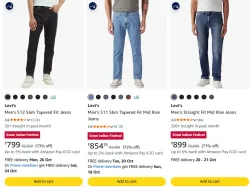 Levis Mens Straight Fit Mid Rise Jeans at minimum 60% Discount