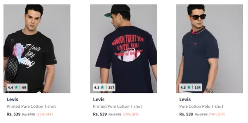 Image of Levis Printed Pure Cotton T-shirt Starting @ ₹539