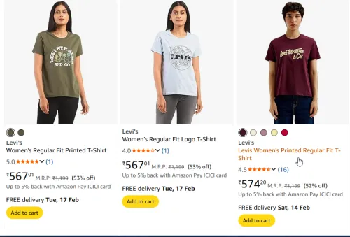 Image of Levis tshirt for women upto 50% off